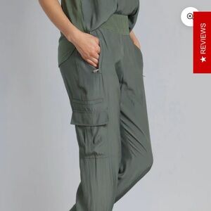 Lola & Sophie D-Satin Cargo Pants in Olive | Size XS | NWT